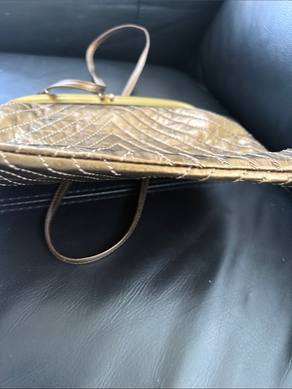 Vintage Leather chevron Quilted Evening Bag With Slim Leather Shoulder Stap - Picture 5 of 10